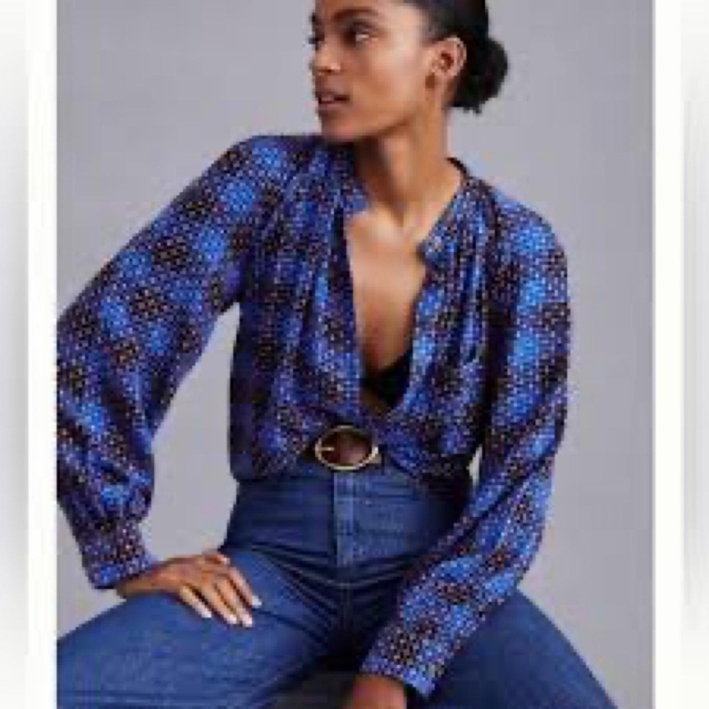 Pilcro Plaid Embroidered Blouse Women's Size XS Blue Pink Wool Blend Cottagecore
